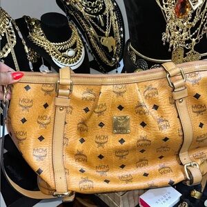 MCM Cognac Visetos Shoulder Bag w strap